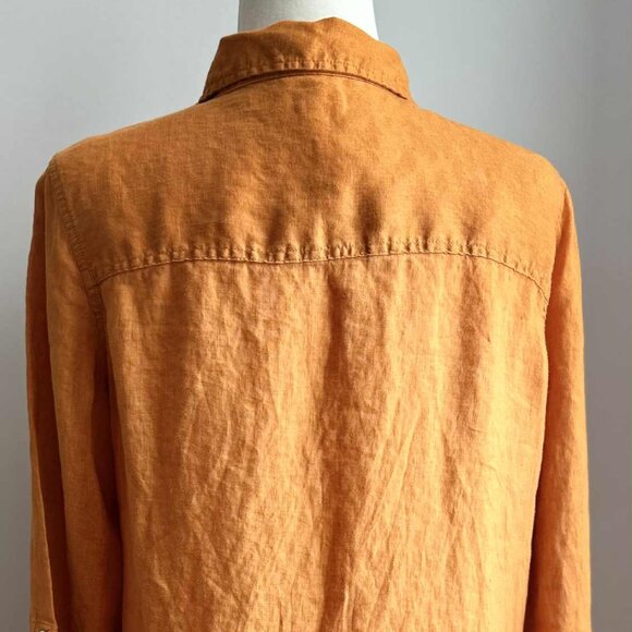 Sigrid Olsen Pumpkin Orange Pure Linen Button-Front Shirt w/ Sleeve Tabs – US M - Picture 8 of 15